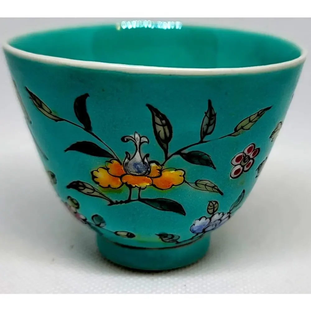 Chinese Turquoise Porcelain Bowl Famille Rose Jiangxi Province Qing Dynasty